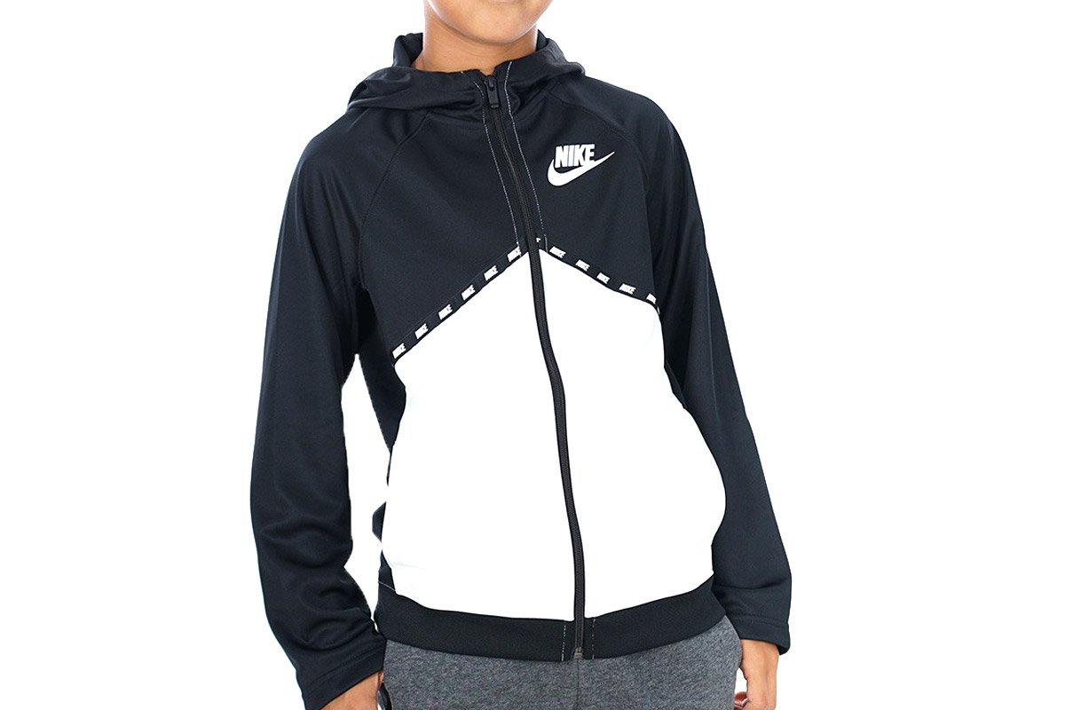 Nike Sportswear Poly Full Zip Erkek Çocuk Kapüşonlu Üst - Siyah / beyaz - CU9193-010
